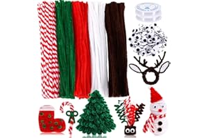 UPINS 550pcs Christmas Pipe Cleaners Set Including 5 Colors of Chenille Stems and Wiggle Googly Eyes for Christmas Party DIY Art Craft Supplies Decoration