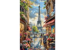 NEWENMO 5D Eiffel Tower Diamond Painting Kit per Adulti,Parigi Vista da Strada Pittura Diamante Kit,Fai Da Te Fiori Colorati Diamond Art Kit Completo,per Adulti Principianti Decorazione Casa 30x40cm