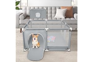 LANTUS Parco per cuccioli con porta, recinzione solida in tessuto spesso e rete nylon resistente, lavabile in lavatrice, interno/esterno, 126x126x66 cm