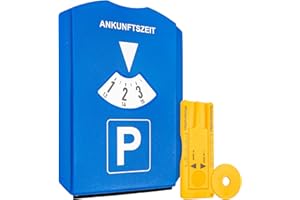 ‎YOUR DAY MATE Parkscheibe mit Eiskratzer, 1 Stück, in Blau, Parkuhr inkl. Reifenprofilmesser und Einkaufswagenchip, für Auto, LKW, Wohnmobil, Parking Disc Blue, Parkscheiben, Parkkarte, Park Scheibe Ankunftszeit