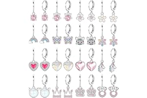 FIOROYAL 16 Paia Orecchini Pendenti per Bambini Ragazze Acciaio Chirurgico Anallergici Orecchini a Cerchio Cuori Fiori Farfalle Orecchini Bambini