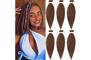Xusuperb Short Pre Stretched Braiding Haare 16 Zoll Colour 30 Kurz Easy Braids Extensions Kastanienbraun Kanekalon Kunsthaar zum Einflechten 6 Packungen Weich Yaki-Textur Zöpfe Haarverlängerungen(30#)
