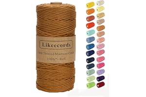 Likeecords Makramee-Schnur, 3 mm x 110 Yards, farbiges Makramee-Seil, Baumwollseil, Makramee-Garn, Bunte Baumwollschnur, zum Aufhängen von Pflanzen, zum Basteln, Stricken (Braun)