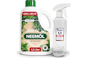 ‎PATRONUS Natürliches Neemöl mit Emulgator 1200 ml – inkl. Sprühflasche & Messbecher – Ergibt 120 L sprühfertiges Neem-Öl Spray – Niemöl zur natürlichen Pflanzenpflege für drinnen & draußen