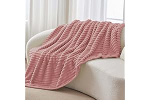 ‎BEDELITE BEDELITE Kuscheldecke Flauschig Decke Klein - weiche Flanell Decken Rosa 125x150 für Sofa, Deko Streifen Cord Fleecedecke als Sofaüberwurf für Wohnzimmer, Throw Blanket Wide Use