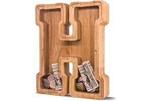 JOOMLAFLY Wooden Letter Piggy Bank for Kids - Personalized Initial Coin Bank for Boys and Girls