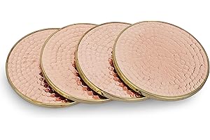 Ajuny Sottobicchieri In Rame Ottone Legno Set Di 4 Pezzi Fatti A Mano Da 4 Pollici Decorativi Naturali Metallo Rotondo per Bevande Tè Tavolini Caffè Cucina La Casa E L'ufficio Decor