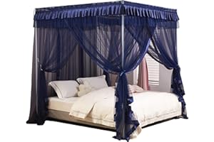 Mengersi Canopy Bed Curtains Bed Canopy Royal Luxurious Cozy Drapes Netting- Elegant Bed Sheer Bedroom Decoration Accessories for Adults(Navy Blue,Queen)