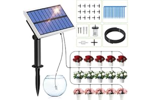 RAINPOINT Sistema de riego solar para jardín, antisifón, riego solar automático con batería de 1200 mAh, 6 modos de temporización, kit de riego por goteo para 15 plantas de balcón e invernadero