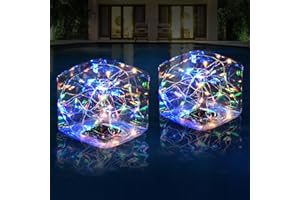 DeeprBlu Solar Schwimmende Poolbeleuchtung, Würfel LED Farbig Teichbeleuchtung Glühen in der Dunkelheit Dekoleuchten Außen Solar, IP68 Wasserdicht Gartenleuchten für Pool Teich Dekor - 2Stück