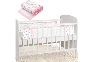 WYSWYG Breathable Mesh Cot Bumper, 2 Pieces of Adjustable Breathable Cot Bumpers for Cot Bumper with Easy Install Velcro for All Sorts of Cribs,170 cm,Pink