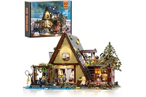 FUNWHOLE A-Frame Cabin Lighting Building Bricks Set - 2061 PCS Adult Construction Building Model Set for Adults and Teen