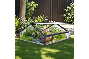 Gegaden Gewächshaus Alu Frühbeet Hochbeet Tomatenhaus, Aufzuchtstation für Pflanzen Treibhaus, mit UV-Schutz Doppeldach lichtdurchlässig Scharnieren Frühbeetaufsatz, 117 x 97 x 52,5 cm, Schwarz, 10kg