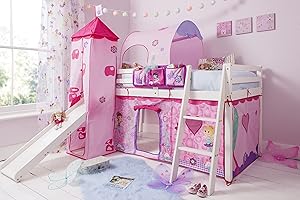 Noa and Nani Cabin Bed Midsleeper Kids Bunk with Slide and Fairies Tent, Tower and Tunnel in White