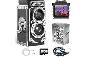 EYEPICK CHUZHAO Retro Digital Camera, Mini Vintage TLR Camera with Waist-Level Viewfinder, 1080P FHD Video 12MP Autofocus Vlogging Cameras with Black & White Filter 16GB Card for Beginners Adults Teens Kids