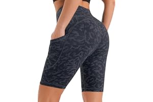 JOYSPELS Cycling Shorts for Women with Side Pockets - High Waisted Non See Through Womens Activewear Shorts for Gym Workout Running Yoga Sport Exercise