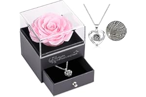 ‎EAPRALA Eaprala Geschenke für sie konservierte echte Rose Schublade Ewige handgemachte konservierte Rose mit Halskette 100 Sprachen Geschenk, verzauberte echte Rose Blume zum Valentinstag Muttertag (Rosa)
