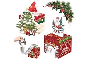 FKGOODAM 2pcs Christmas Surprise Gift Box for Cash Novelty Money Box Cash Gift with Pull Out Santa Claus Card and 100Pcs Transparent Christmas Party Decorations Indoor for Boys Girls Adults