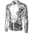JOGAL Mens Metallic Nightclub Styles Zip Up Varsity Baseball Bomber Jacket Costume