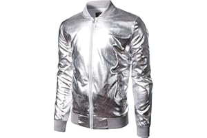 JOGAL Herren Metallic Nachtclub Reißverschluss Baseball Bomber Jacke