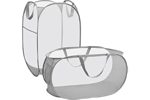 DAWNTREES Pop Up Faltbare Wäschekörbe 2 Stück,75L Mesh Laundry Hamper Baskets,Großer Aufbewahrungskorb mit Seitentasche,Anwendbar auf die Lagerung von Kleidung(grau)
