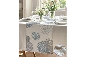 Vorysum Camino de Mesa Dalias Moderno Cocina Exterior Impermeable Camino de Mesa Azul Hogar Decoración Manteles para Fiestas de Vacaciones Comedor 33x120 cm