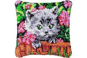 LDFHOIN Kit de crochets à nouer soi-même - Coussin à nouer soi-même - 43 x 43 cm - Motif chat