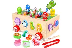 COOLJOY 2023 Baby Kinder Montessori Spielzeug | Montessori Geschenk Mädchen Jungen | Magnetisches Angelspielzeug Kinder Holzspielzeug Motorikspielzeug ab 1 2 3 Jahre