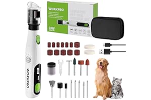 WORKPRO Tagliaunghie Cani Elettrico Ricaricabile Senza Fili, Lima per Unghie con 3 Opzioni di Slot, Design 2-in-1 Smerigliatrice Elettrica Portatile, Ideale per Le Unghie di Cani e Gatti