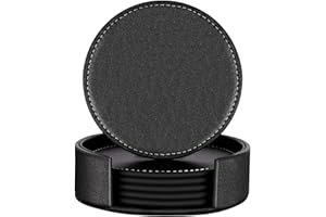 Famibay Sottobicchieri Quadrati in Pelle, Ideali per Bar e Pub o per Feste, Set di 6 unità con Porta sottobicchieri (B-Nero)