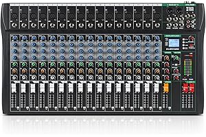 XTUGA CT160 16 Channel Audio Mixer Built In Digital Effects, Sound Board for PC Recording, 48V Phantom Power, RCA Input/Output, MP3, Bluetooth, EQ