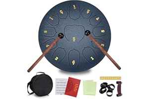 JAMITE Tongue Drum 13 Noten 10 Zoll,Zungentrommel Scheibentrommel,Steel Pan Töne Schlaginstrument Hand mit Zubehörbox,Tasche,Fingerpick,Musikbuch und Schlägel für Meditation Yoga Klangheilung