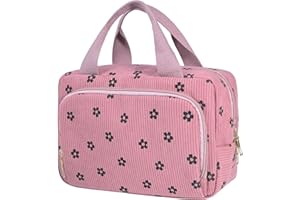 Funtlend Toiletry Bag for Women Wash Bag Corduroy Cosmetic Bag Travel Women Make up Bags Ladies Organizer for Girls Travelling Holiday