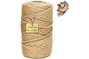 ETIEVORT Sisal Rope for Scratching Post, 8 mm x 30 m, Sisal Rope, Sisal Cord for Cat Scratching Post, Scratching Rope, Household, Garden, DIY, Decoration