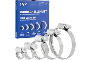 Set morsetto per tubi: 14x morsetti tubo in acciaio inox 5 dimensioni, da 8mm a 50mm - Set di morsetti per tubi - attrezzi tubo - LIVAIA