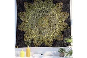 Berkin Arts Tapisserie Décorative avec Bohème Boho Mandala Fleur Dorés Symboles Signes Tenture Murale Toile de Fond Esthétique Fleur Floral Gothique Décoratif pour la maison chambre 130 x 150 cm