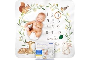 BUBZI CO Baby Monthly Milestone Blanket, Soft Woodland Photo Blanket for Baby Boy & Baby Girl, Nursery Bed Blanket, Newborn Essentials, Baby Registry Must Haves