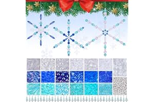 1314PCS Christmas Snowflake Wires Bead Kit, Kalolary Xmas Metal Snowflake Beads Ornament 24PCS Metal Wire with Blue White Pearl Beads Handicraft for DIY Craft Decor (Assemble Need)