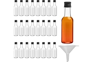 BELLE VOUS Mini Plastic Bottles with Lids (24 Pack) - Empty 50ml Shot Bottles - Small Miniature Bottles for Alcohol, Spirits, Liquor - Funnel Included