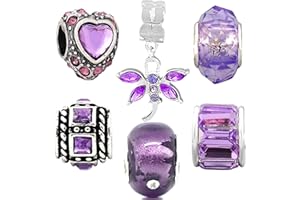 CHARM BUDDY 6 x Sparkly Amethyst Purple Crystal Charm Beads Set with Gift Box