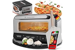 ‎HEIDENFELD Heidenfeld Pizzaofen | 1850 Watt bis 450°C - Backofen inkl. Pizzastein & Pizzaschieber - Pizzaofen elektrisch - Pizza Ofen - Elektrischer Pizzabackofen - Pizza Maker - Pizzamaker - Steinofen