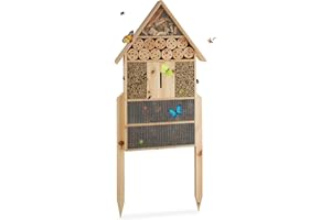 Relaxdays Hôtel à insectes sur pied nature XXL abri refuge nichoir maison abeille papillon coccinelles HxlxP: 79 x 49 x 12 cm, nature