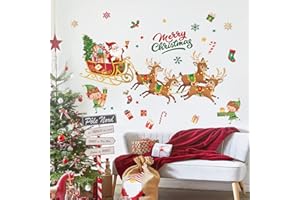 decalmile Christmas Window Wall Decals Santa Claus Reindeer Elf Wall Stickers Room Door Christmas Party Window Showcase Wall Decorations
