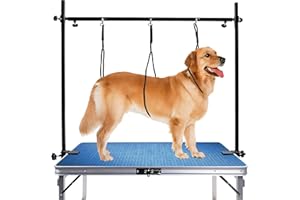 ‎KALOLARY Kalolary 35,5 Zoll Faltbarer Haustier Fellpflege Arm, H-Form Pet Tischarm mit Klemmschleifenschleifen ohne Sit-Höhlenhalter, Breite und Höhenanpassung Pflegearm für große mittel kleine Hunde