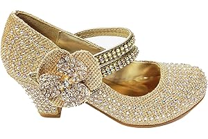 MYSHOESTORE Girls Wedding Shoes Kids Children Bridesmaid Prom Diamante Strappy Mary Jane Style Court Shoe Block Low Mid Heel Touch Buckle Fastening Party Formal Evening Dress Sandals