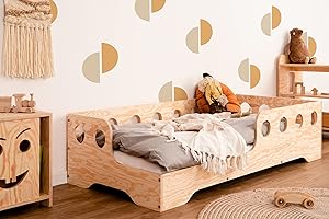 smartwood Letto bambini 70 x 160 TILA 5L - letto montessori bambini con ringhiera - diverse opzioni di aspetto - lettino bambino singolo 160x70 - legno naturale