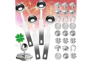 Dongcill Set di 28 Pezzi per versare Stagno, 24 Personaggi Pesanti e 4 cucchiai, Set di versare Il Capodanno, Capodanno, Il Gioco di Festa della divinazione, Felice Anno Nuovo con Stelle