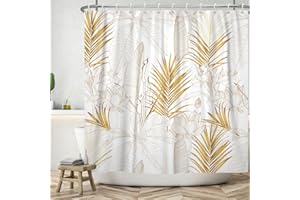 Bovlleetd 152x183cm Pianta D'oro Tenda da Doccia Loto Palma Foglia Tenda da Bagno Semplice Banana Foglia Tende da Doccia Impermeabile Tenda da Bagno Arte Tenda Decorativa con Gancio