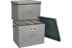 LUKELINE 12-Inch Vinyl Record Storage Boxes with Lids and Handles, Stylish and Practical LP Record Organizer for 100+ Single Records, Suitable for Living Room, Study, Concert Hall or Office, 2-Pack