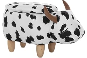 Beliani Modern Fabric Stool Black and White Upholstery Storage Solid Wood Animal Cow